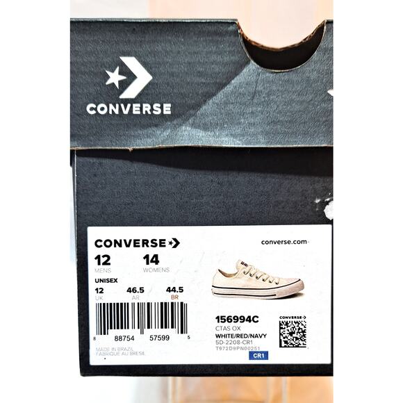 Converse White, Red Navy (Men's Size 12) NWT - Picture 8 of 8